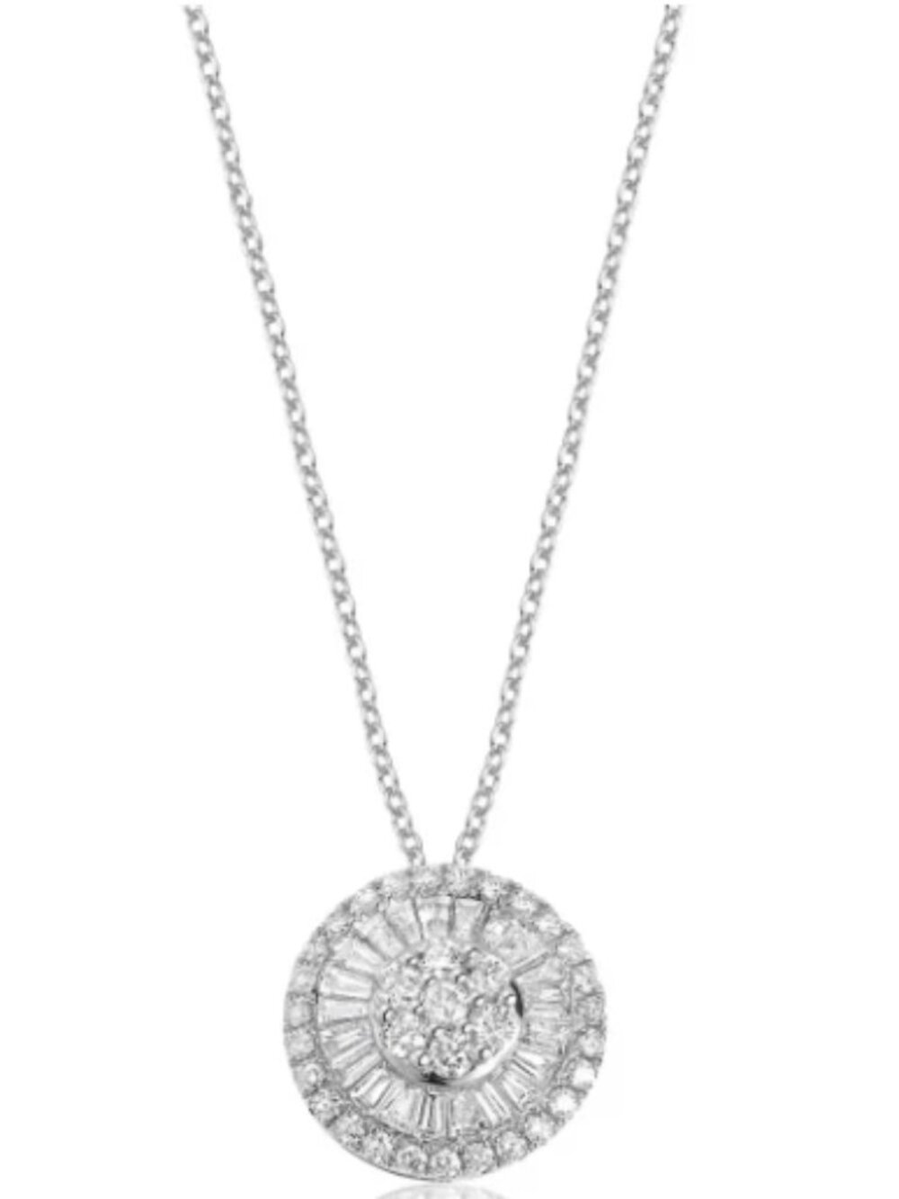 Graziela 18K White Gold Diamond Round Pizza Pendant Natural Diamonds 16" 0.75CTW